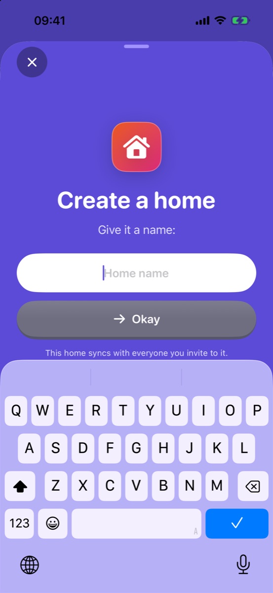Hoja Create a home, con el campo para el nombre de la casa