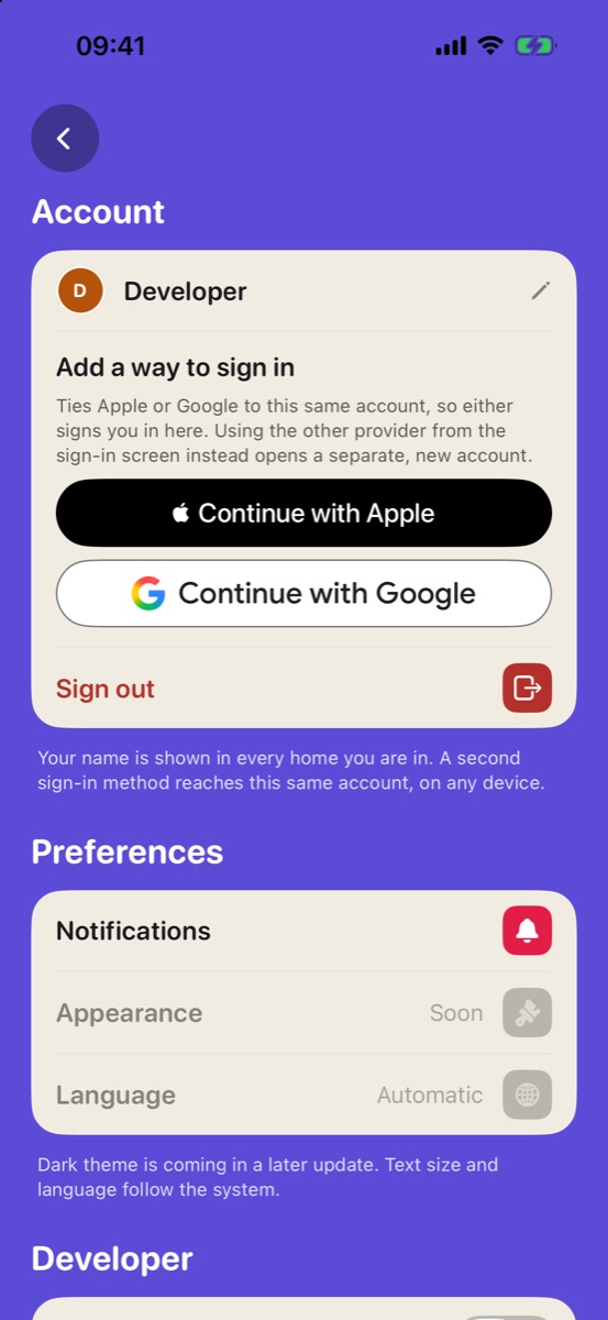 Perfil: el nombre, añadir Apple o Google como forma de entrar, cerrar sesión y las preferencias