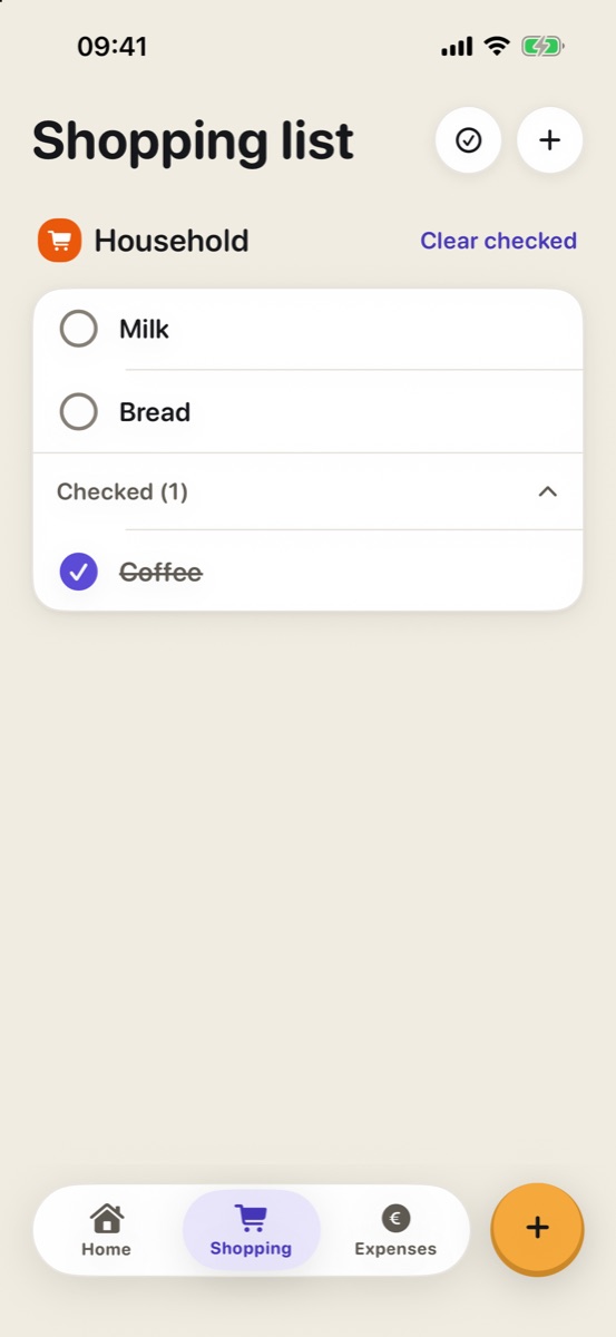 Lista de la compra con los artículos ya comprados desplegados